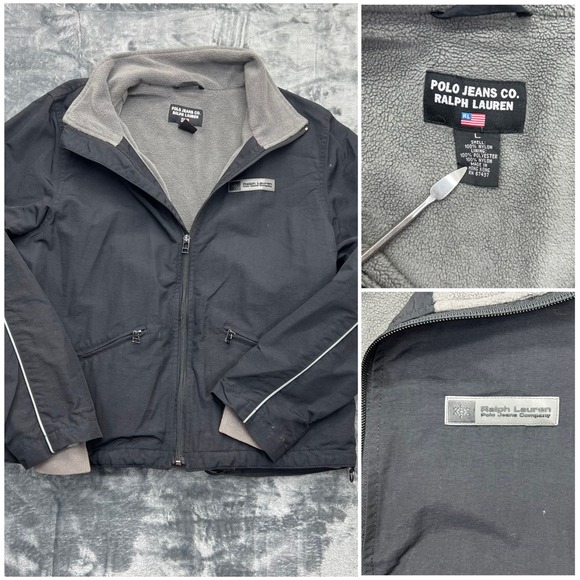 Vintage Ralph Lauren Polo Jean's‎ Company Men's Large Jacket Black Fleece Lined